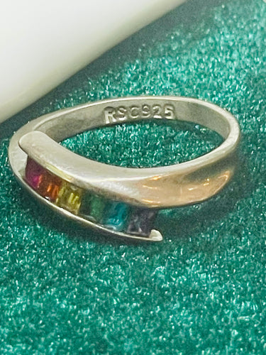 Rainbow Rhinestone Sterling Silver Ring